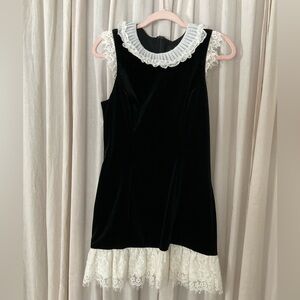 By Anthropology Black Ruffle Trim Velvet Mini Dress